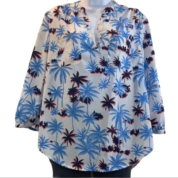 5 for 20 neon palm tress flowy tunic blouse - Picture 1 of 7